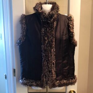 Brown Faux Fur Trim Vest